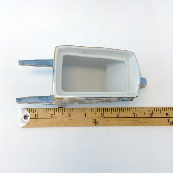 Vintage Shofu China Wheelbarrow Planter Blue/White Flowers w/Gold Made in Japan - Picture 12 of 15